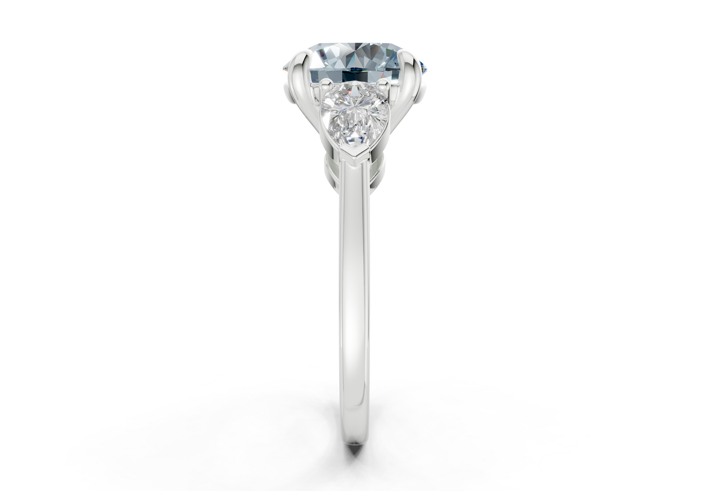 Vine Blue Diamond Three Stone Round Cut 1.8mm Engagement Ring
