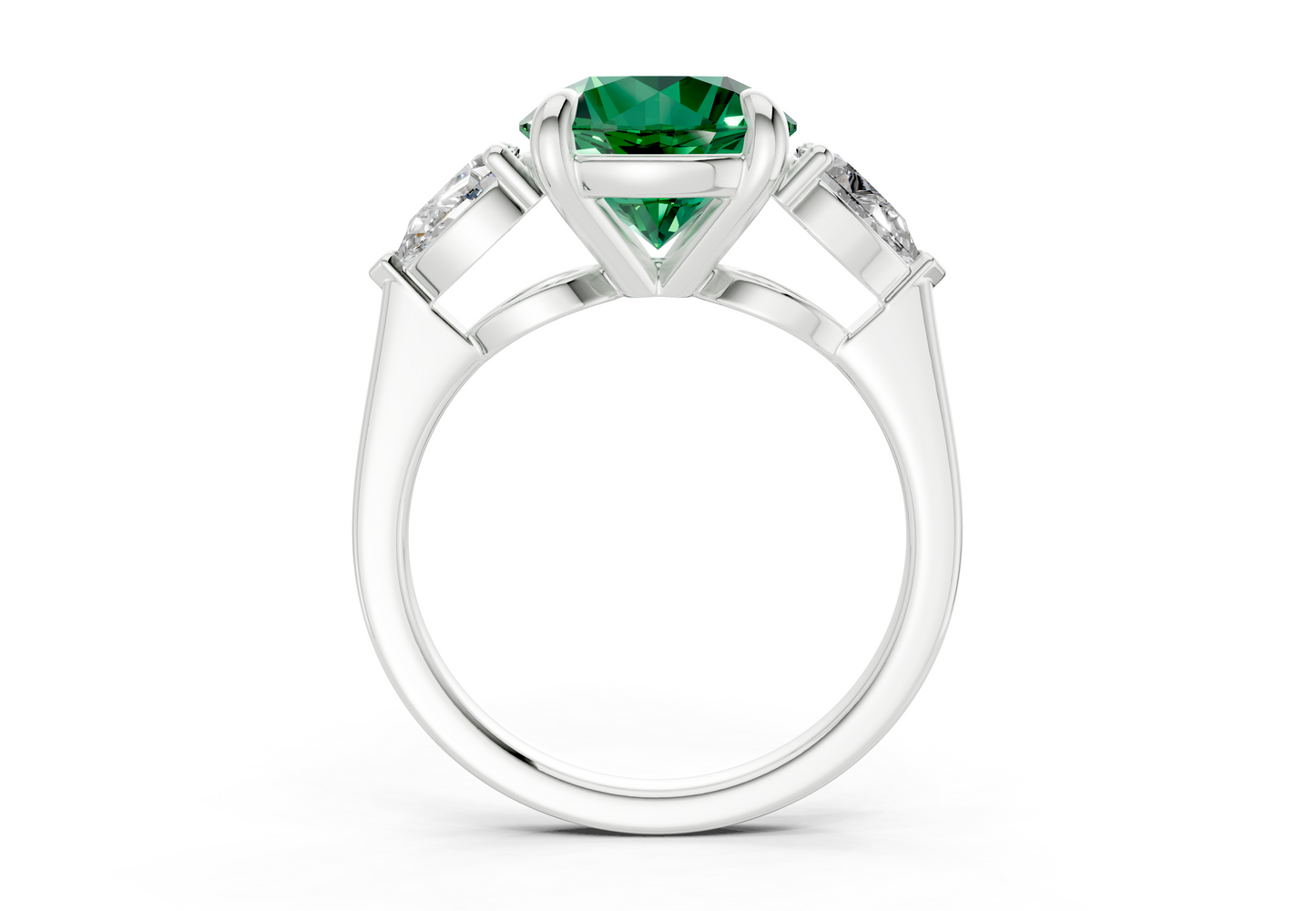 Vine Emerald Gemstone Three Stone Round Cut 1.8mm Engagement Ring