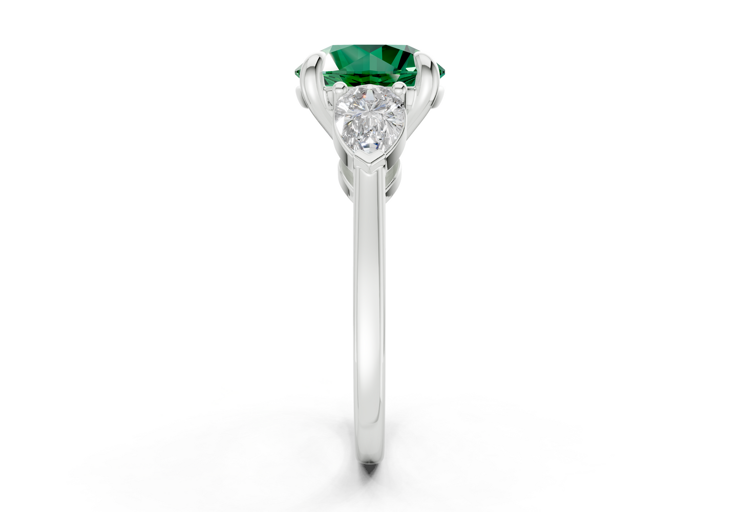Vine Emerald Gemstone Three Stone Round Cut 1.8mm Engagement Ring