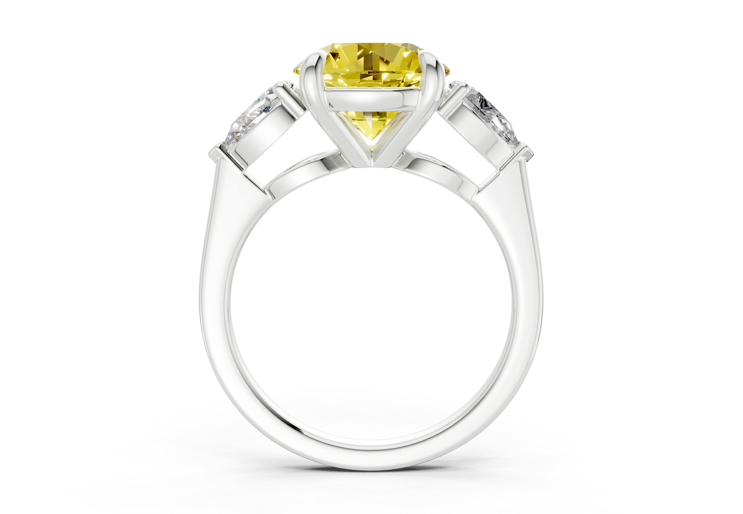 Vine Yellow Diamond Three Stone Round Cut 1.8mm Engagement Ring