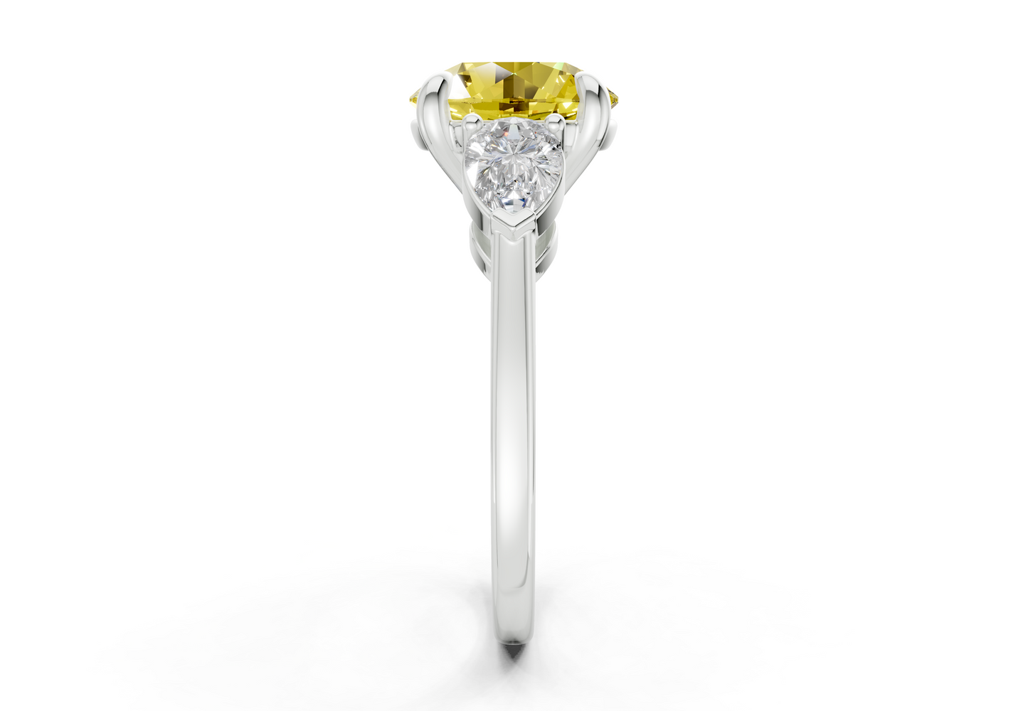 Vine Yellow Diamond Three Stone Round Cut 1.8mm Engagement Ring