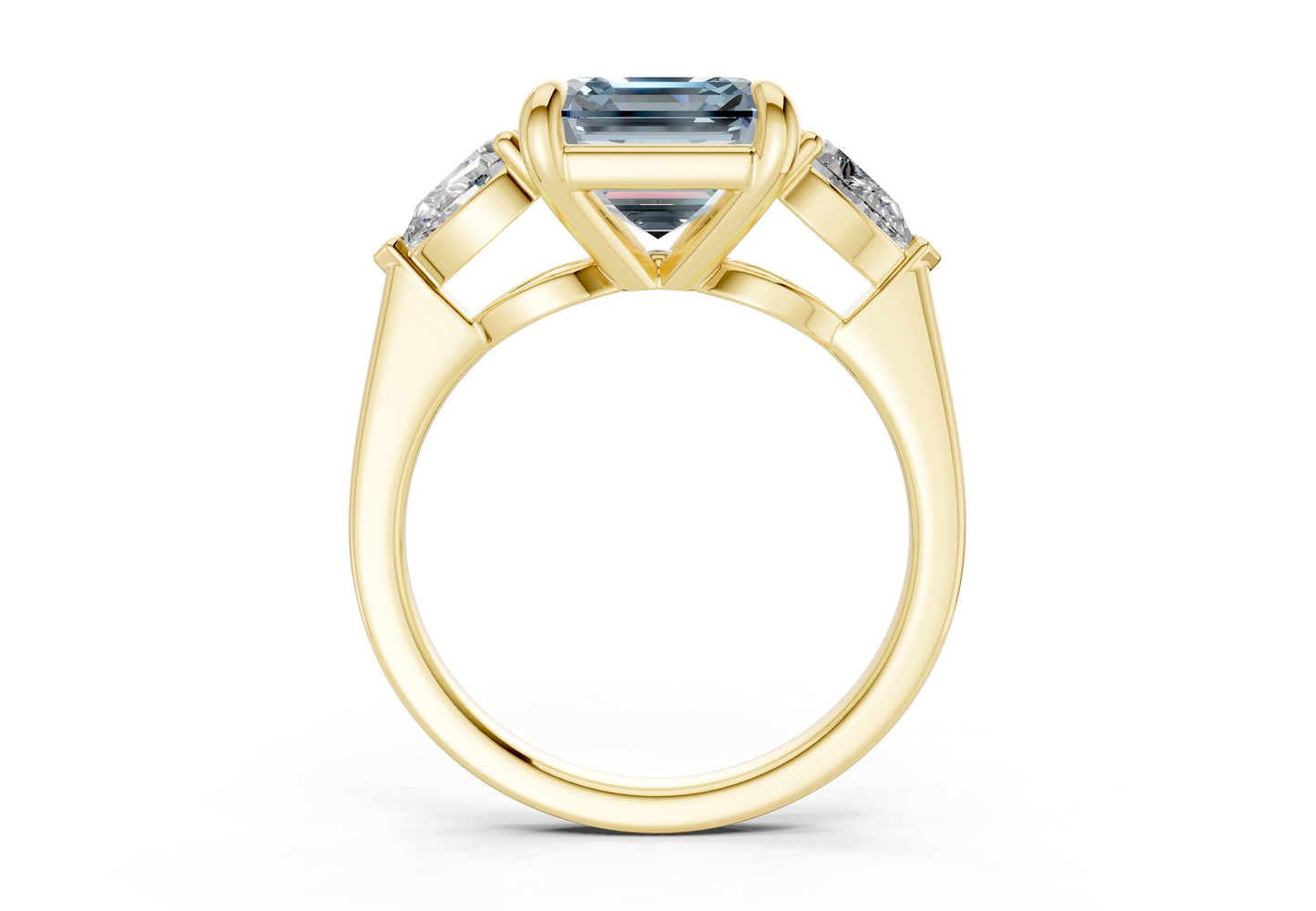 Vine Blue Diamond Three Stone Asscher Cut 1.8mm Engagement Ring