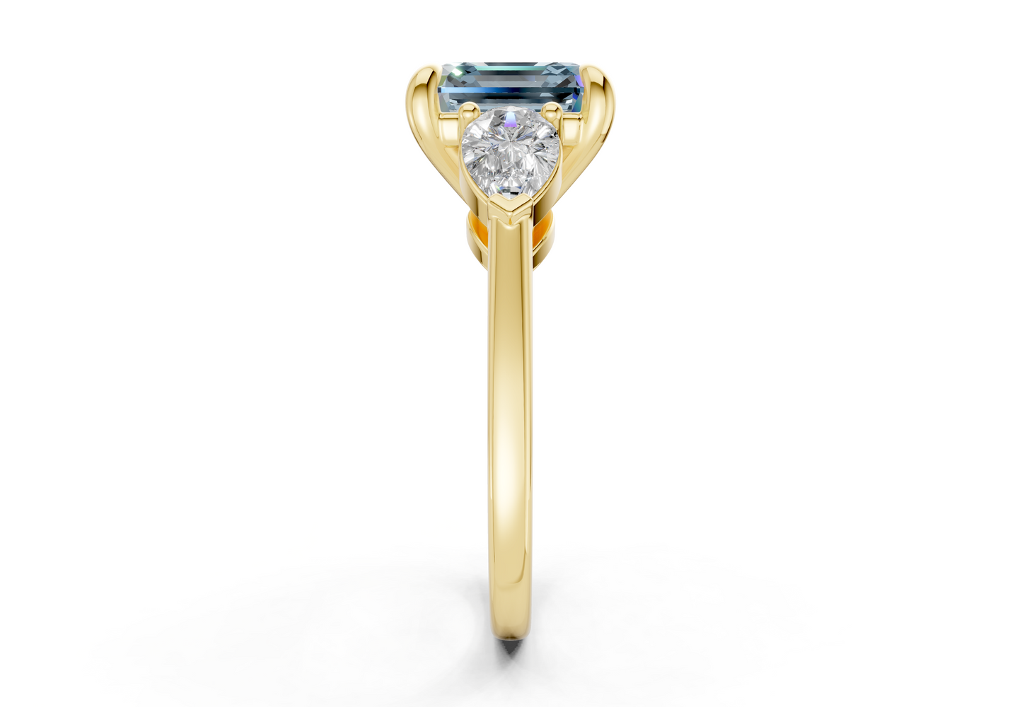 Vine Blue Diamond Three Stone Asscher Cut 1.8mm Engagement Ring