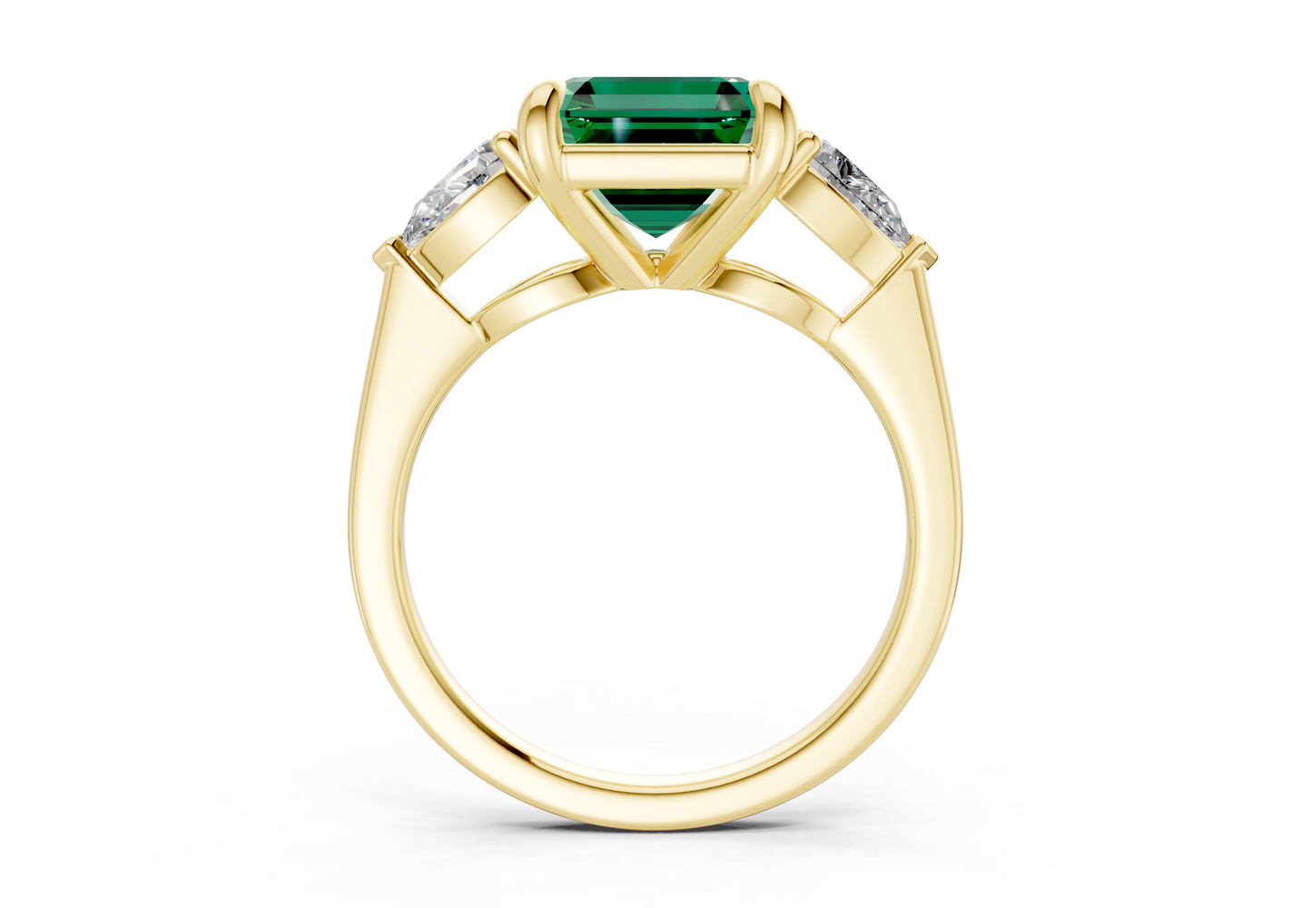 Vine Emerald Gemstone Three Stone Asscher Cut 1.8mm Engagement Ring