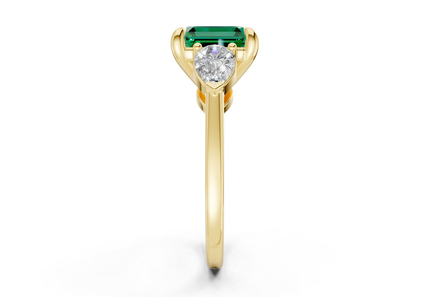 Vine Emerald Gemstone Three Stone Asscher Cut 1.8mm Engagement Ring