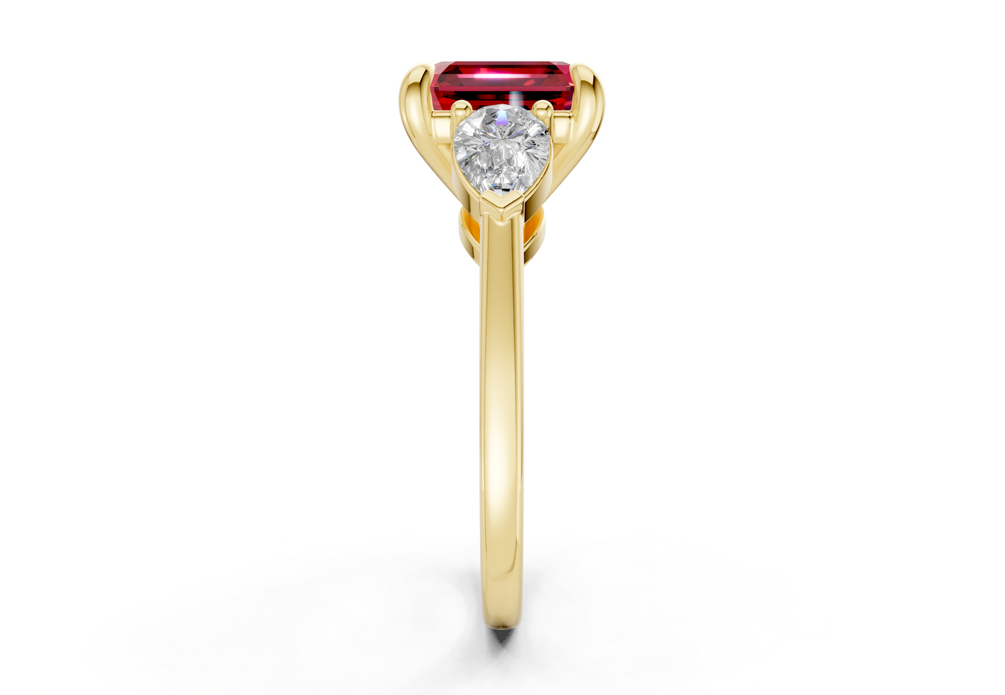Vine Ruby Gemstone Three Stone Asscher Cut 1.8mm Engagement Ring