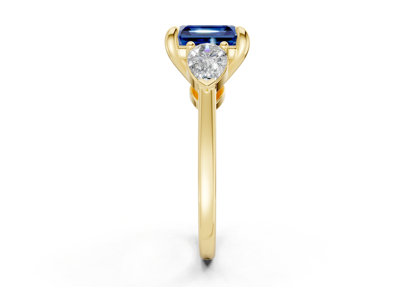 Vine Sapphire Gemstone Three Stone Asscher Cut 1.8mm Engagement Ring
