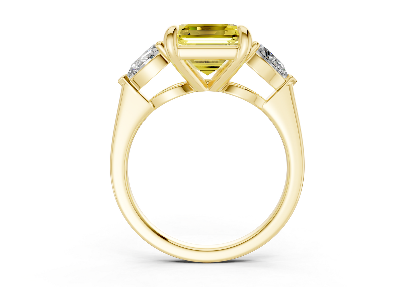 Vine Yellow Diamond Three Stone Asscher Cut 1.8mm Engagement Ring