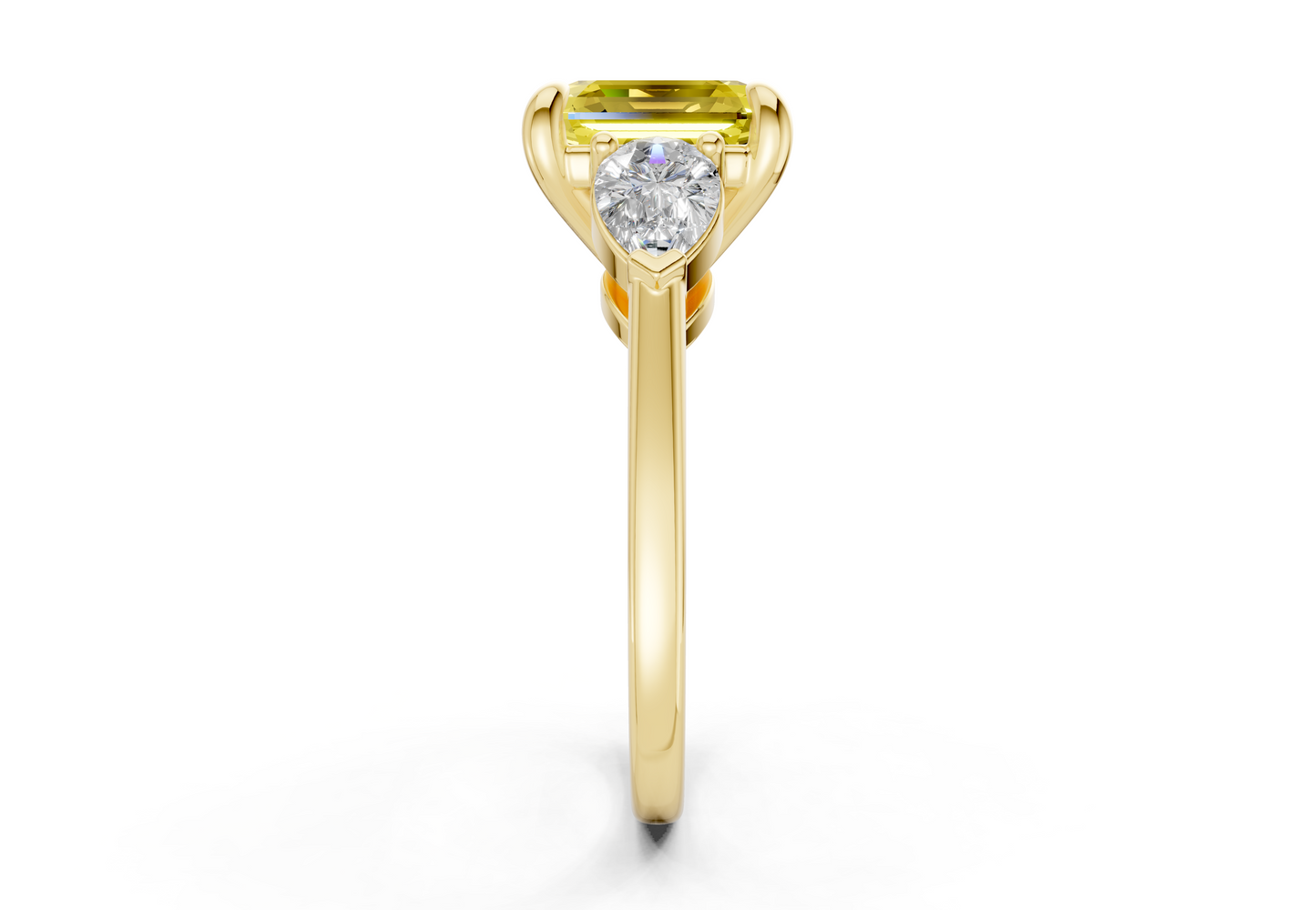 Vine Yellow Diamond Three Stone Asscher Cut 1.8mm Engagement Ring