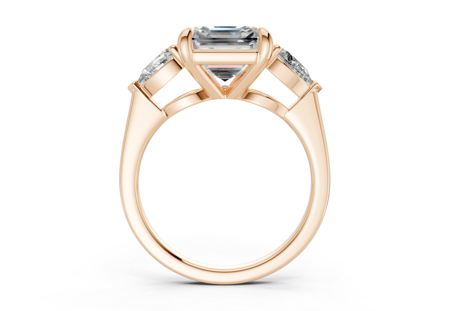 Vine Diamond Three Stone Asscher Cut 1.8mm Engagement Ring