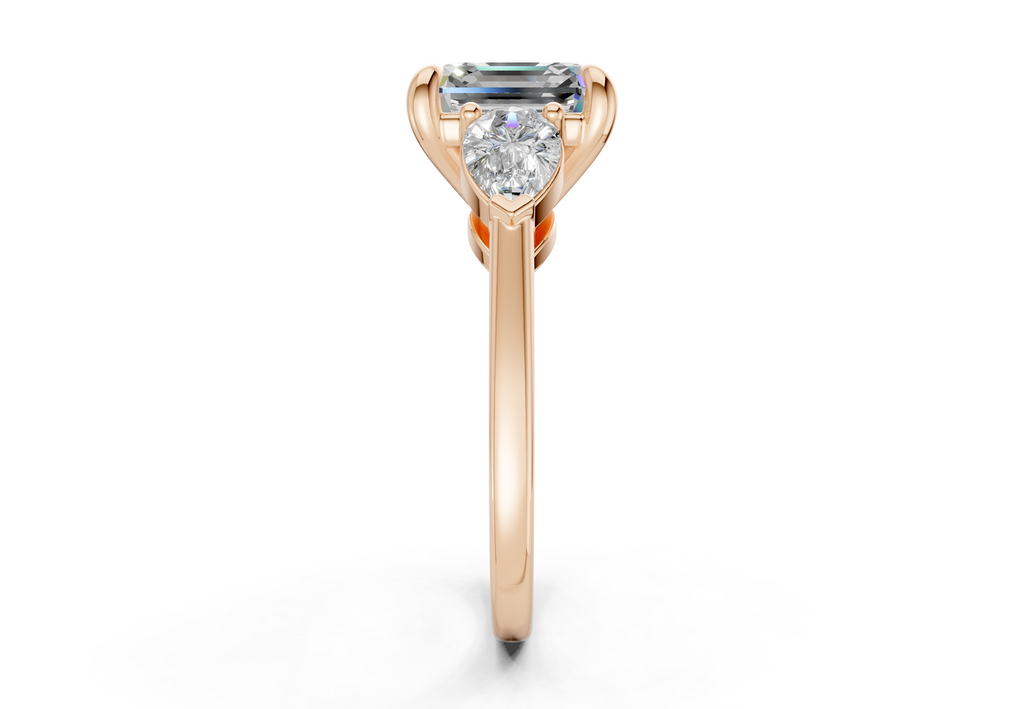 Vine Diamond Three Stone Asscher Cut 1.8mm Engagement Ring