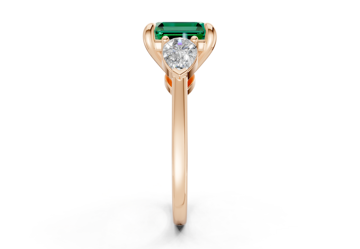 Vine Emerald Gemstone Three Stone Asscher Cut 1.8mm Engagement Ring