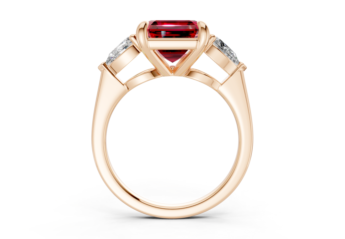 Vine Ruby Gemstone Three Stone Asscher Cut 1.8mm Engagement Ring