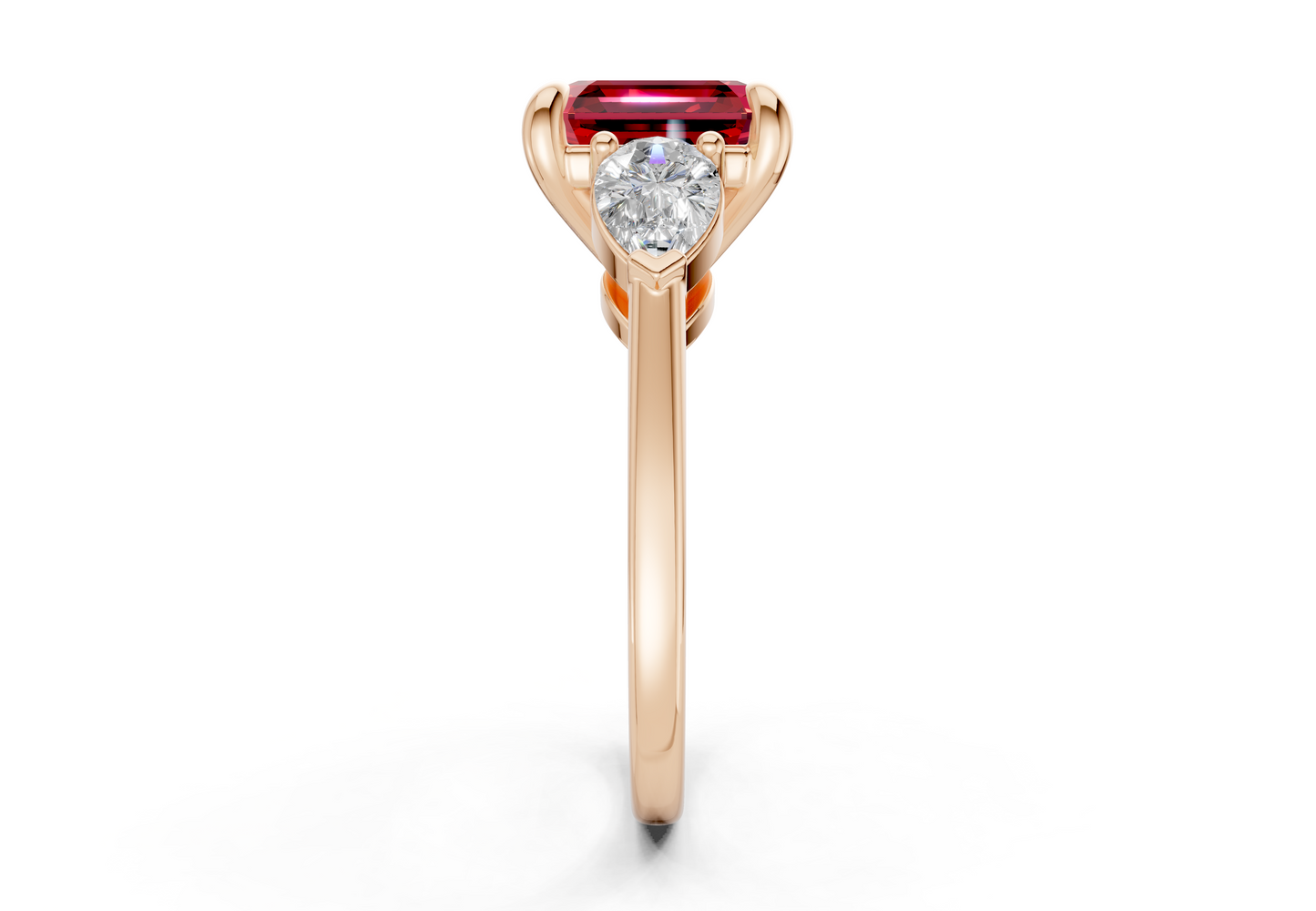 Vine Ruby Gemstone Three Stone Asscher Cut 1.8mm Engagement Ring