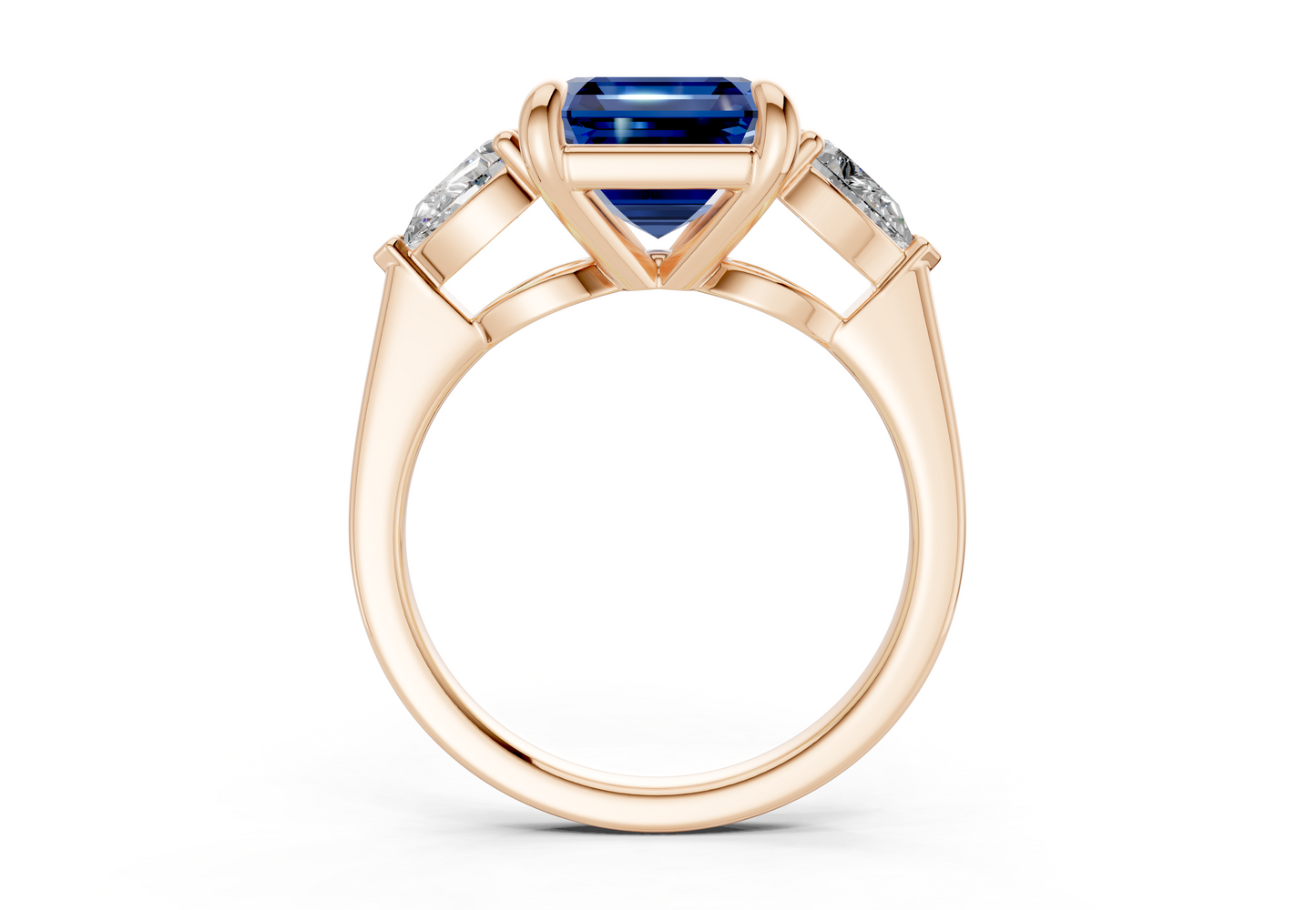 Vine Sapphire Gemstone Three Stone Asscher Cut 1.8mm Engagement Ring