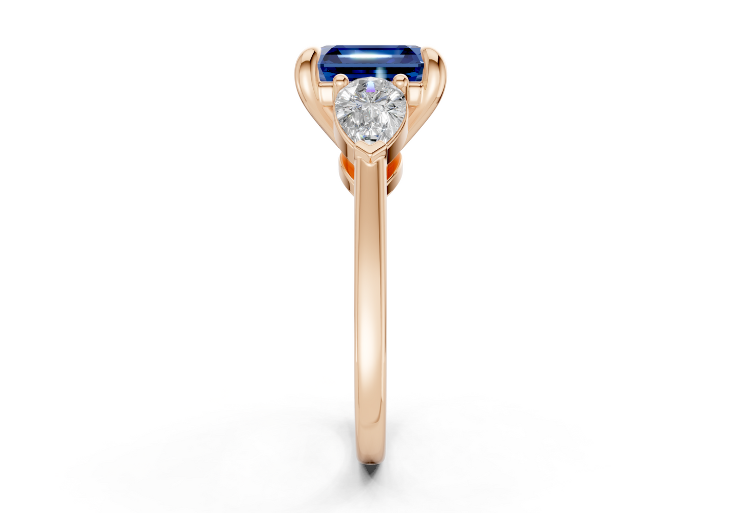 Vine Sapphire Gemstone Three Stone Asscher Cut 1.8mm Engagement Ring