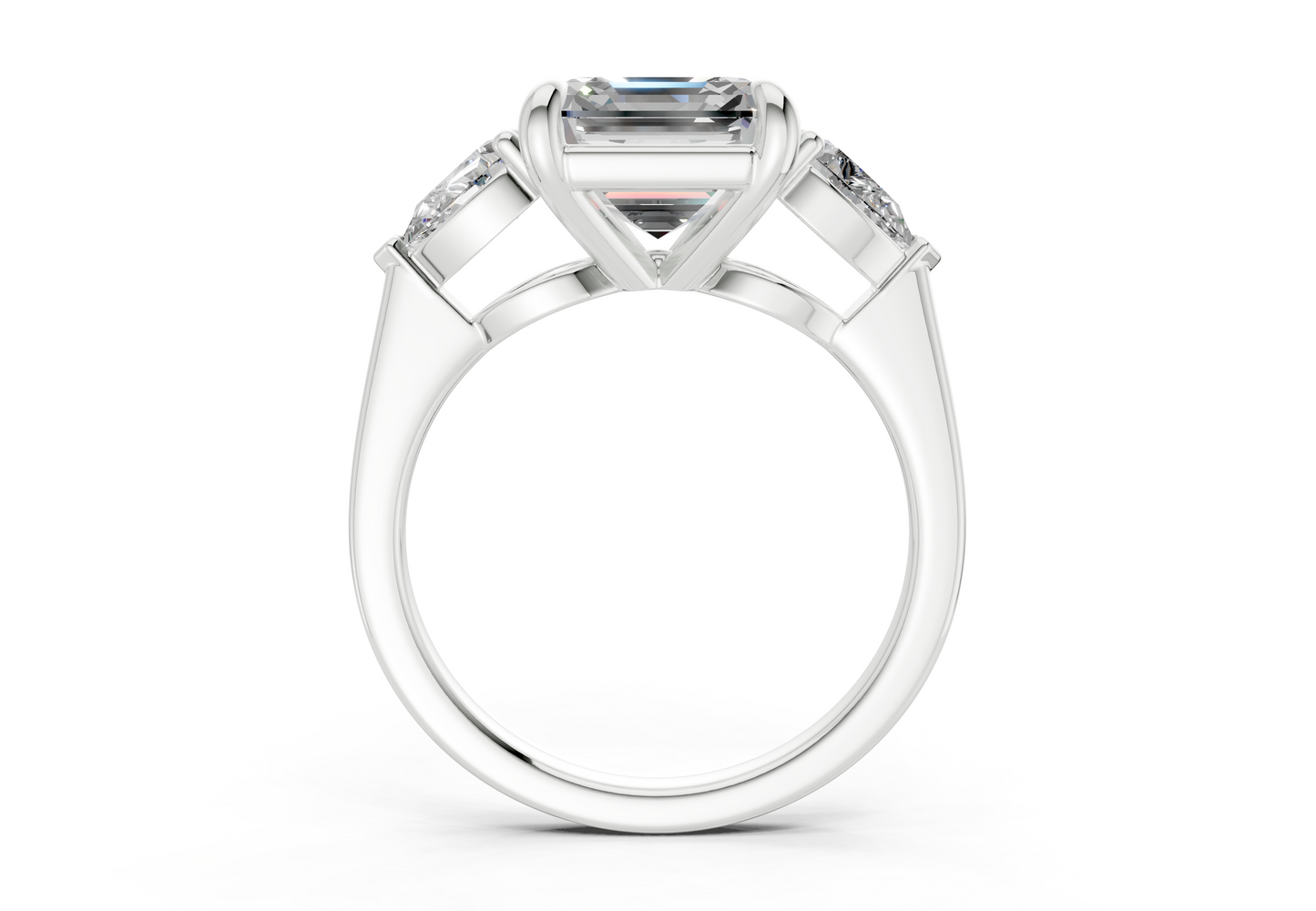 Vine Diamond Three Stone Asscher Cut 1.8mm Engagement Ring
