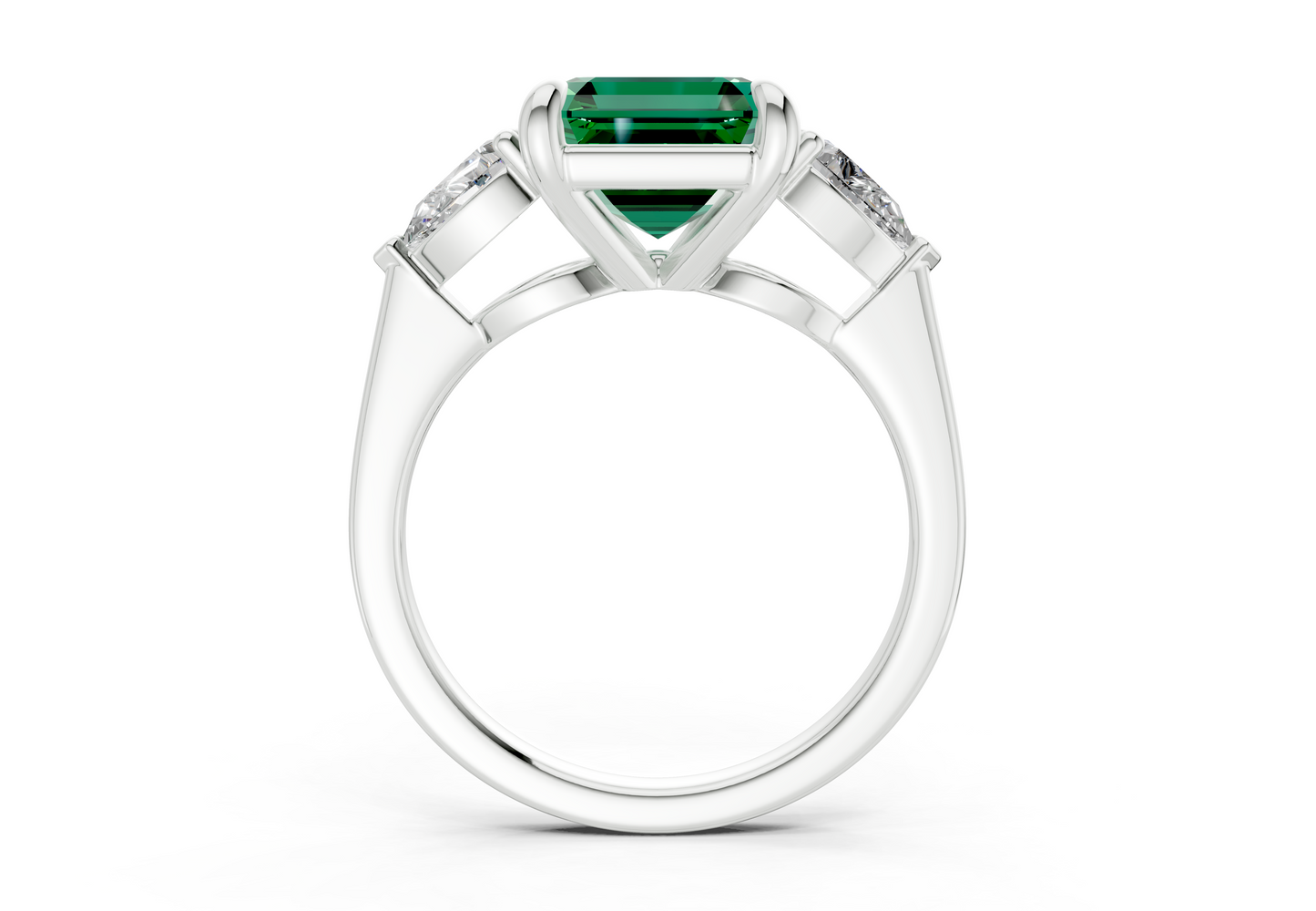 Vine Emerald Gemstone Three Stone Asscher Cut 1.8mm Engagement Ring