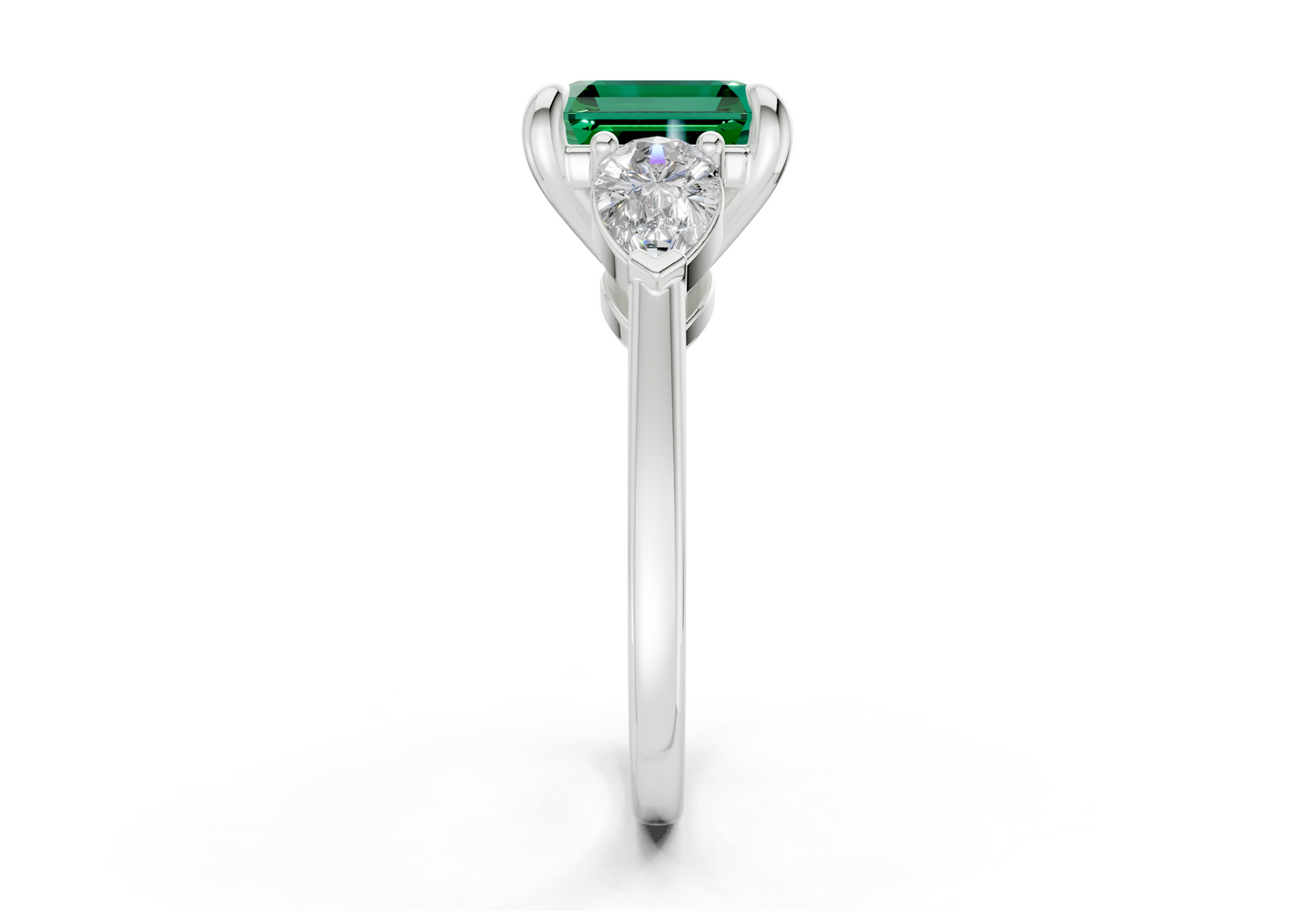 Vine Emerald Gemstone Three Stone Asscher Cut 1.8mm Engagement Ring