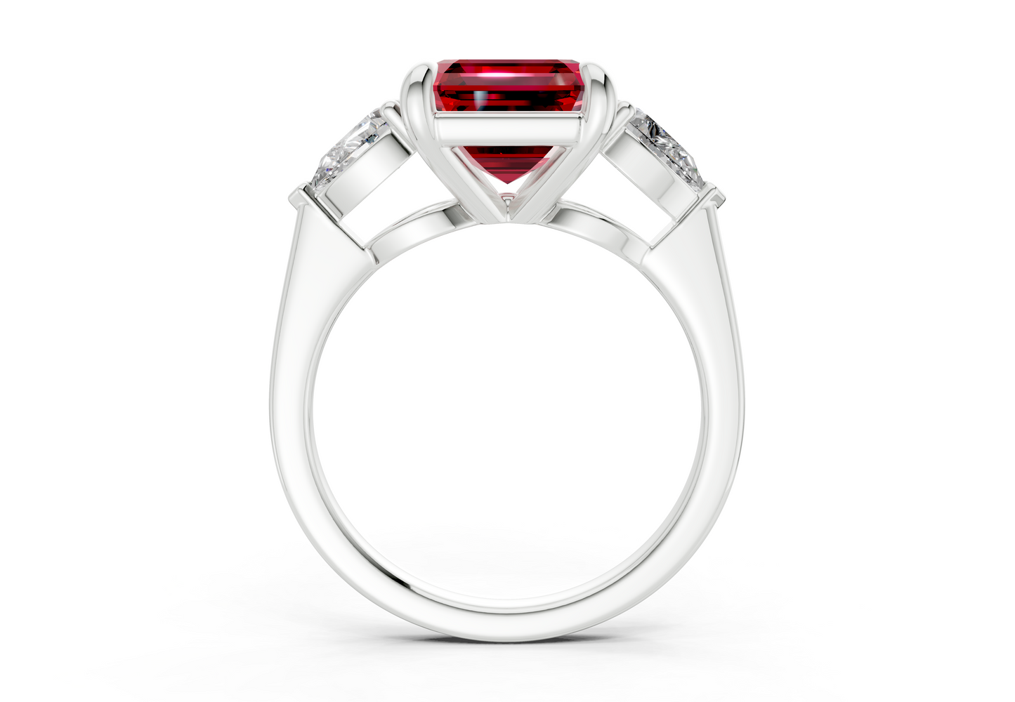 Vine Ruby Gemstone Three Stone Asscher Cut 1.8mm Engagement Ring