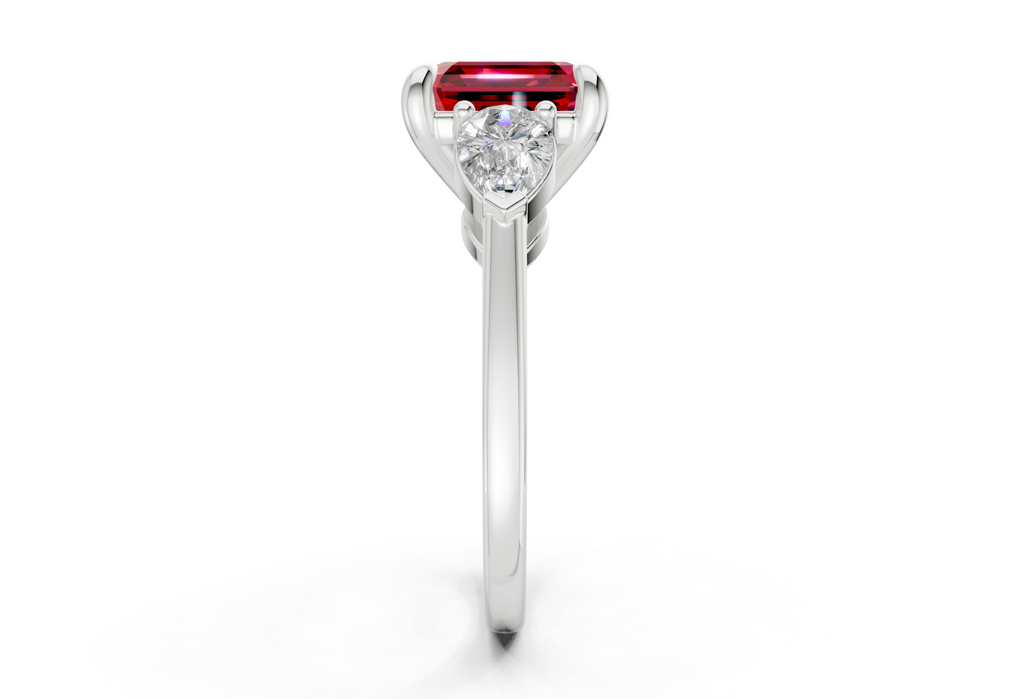 Vine Ruby Gemstone Three Stone Asscher Cut 1.8mm Engagement Ring