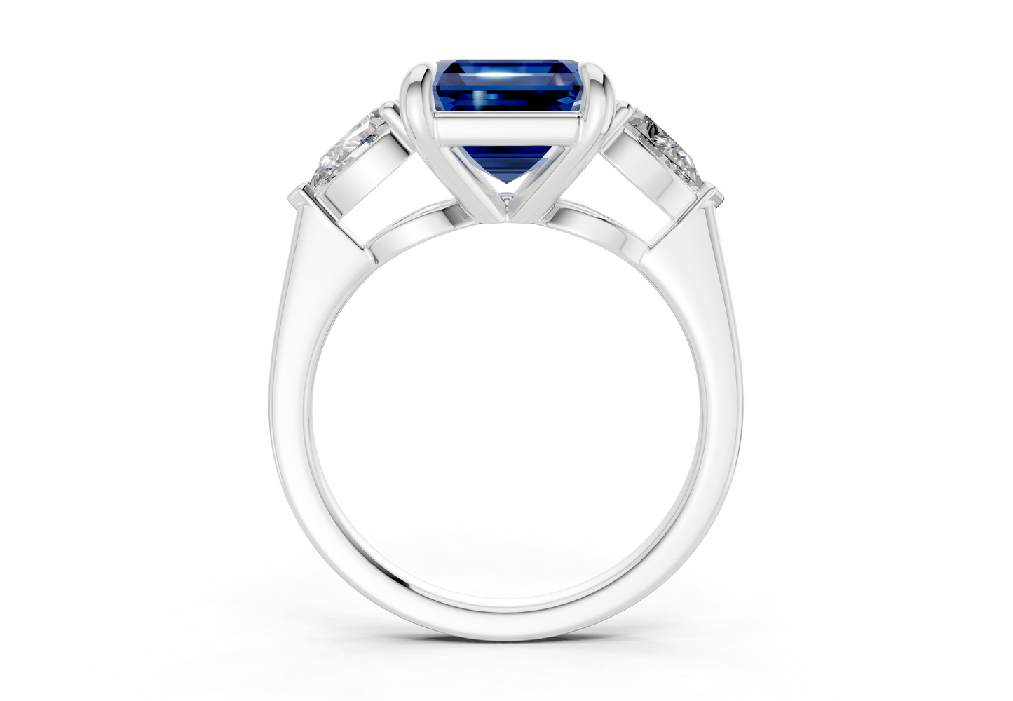 Vine Sapphire Gemstone Three Stone Asscher Cut 1.8mm Engagement Ring