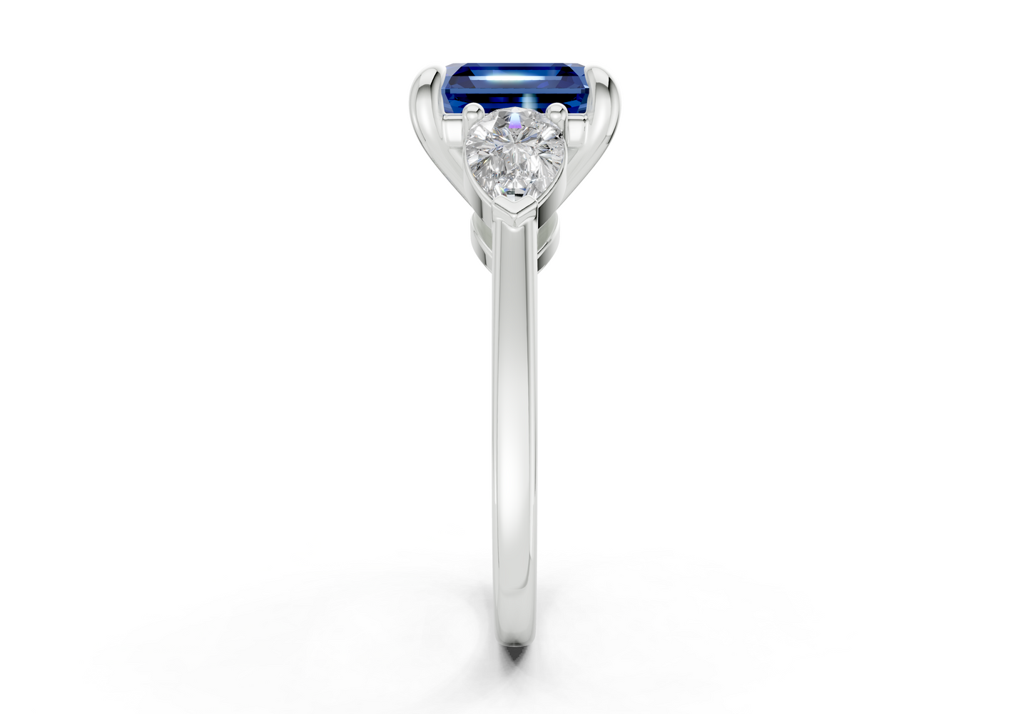 Vine Sapphire Gemstone Three Stone Asscher Cut 1.8mm Engagement Ring