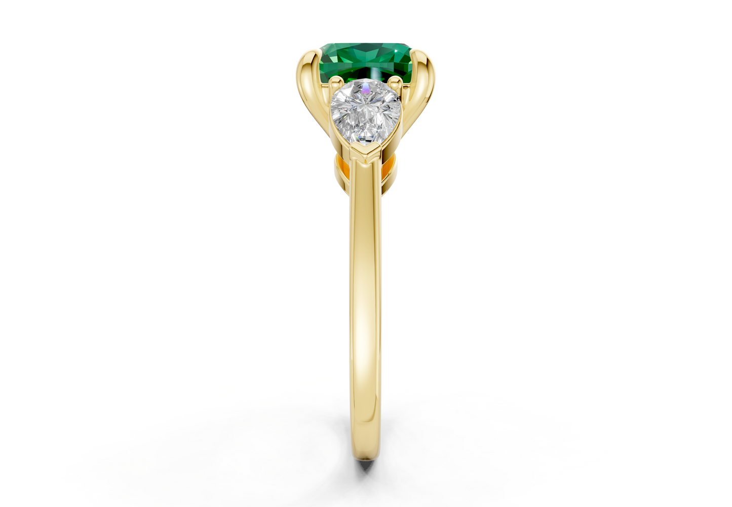Vine Emerald Gemstone Three Stone Cushion Square Cut 1.8mm Engagement Ring