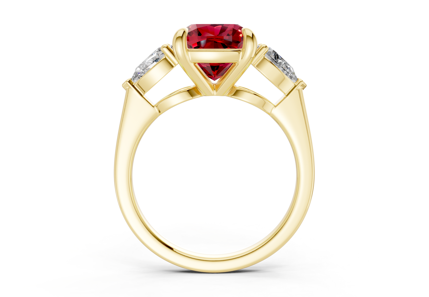 Vine Ruby Gemstone Three Stone Cushion Square Cut 1.8mm Engagement Ring