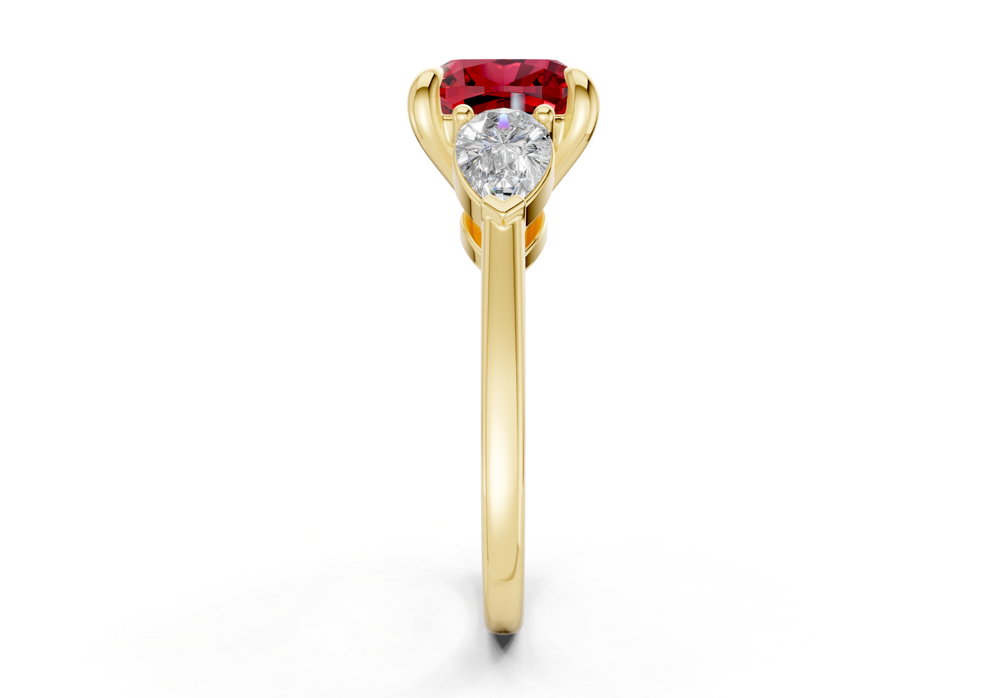 Vine Ruby Gemstone Three Stone Cushion Square Cut 1.8mm Engagement Ring