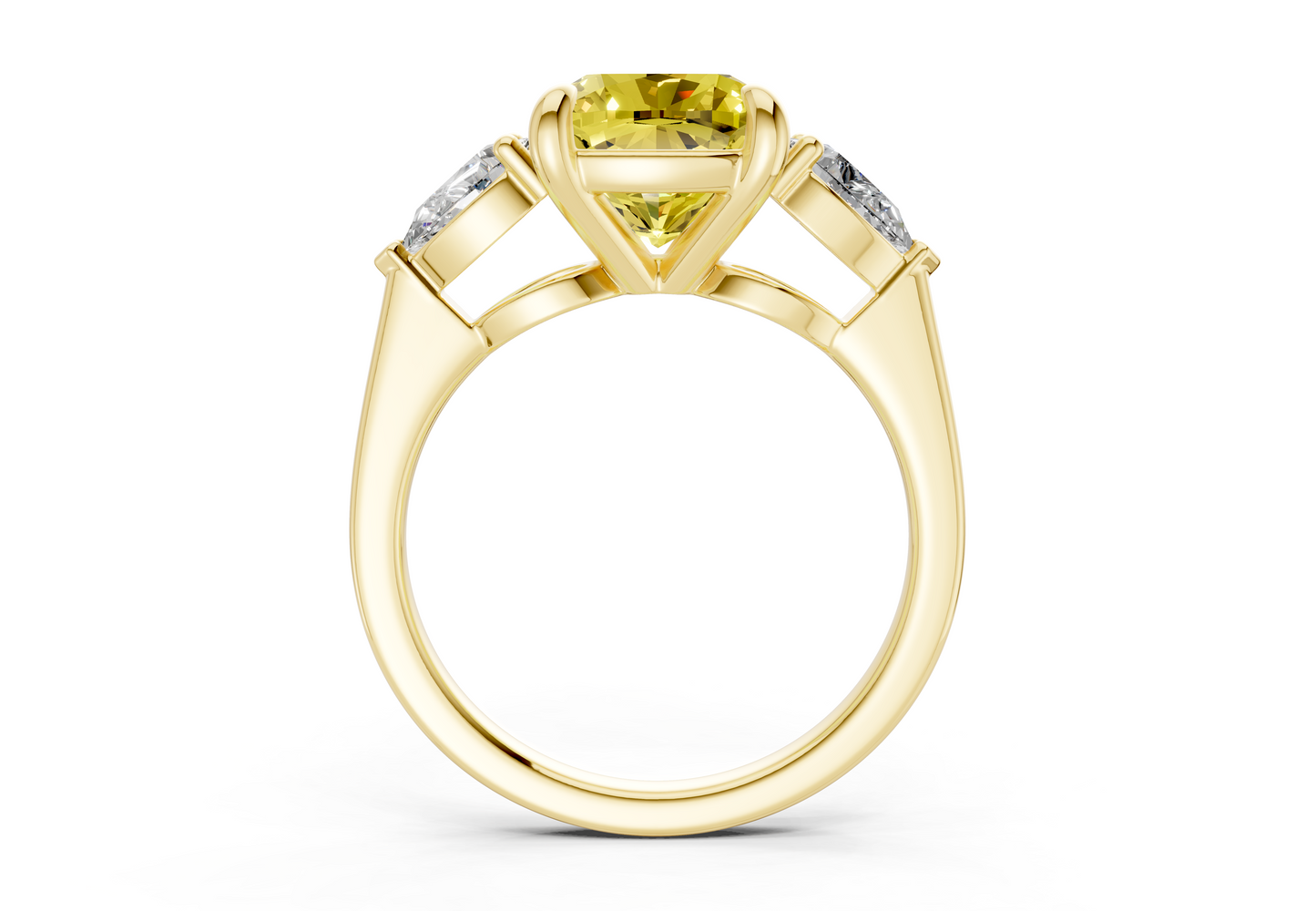 Vine Yellow Diamond Three Stone Cushion Square Cut 1.8mm Engagement Ring