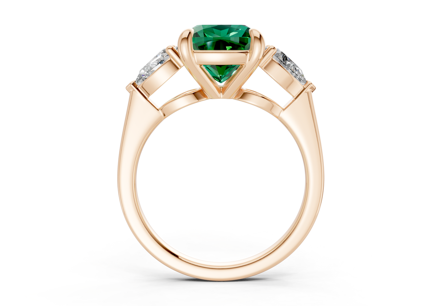 Vine Emerald Gemstone Three Stone Cushion Square Cut 1.8mm Engagement Ring