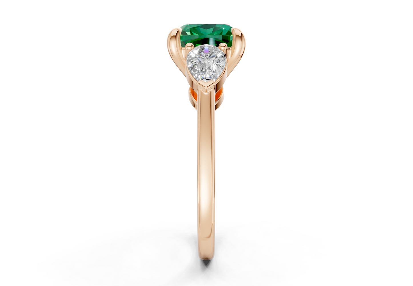 Vine Emerald Gemstone Three Stone Cushion Square Cut 1.8mm Engagement Ring