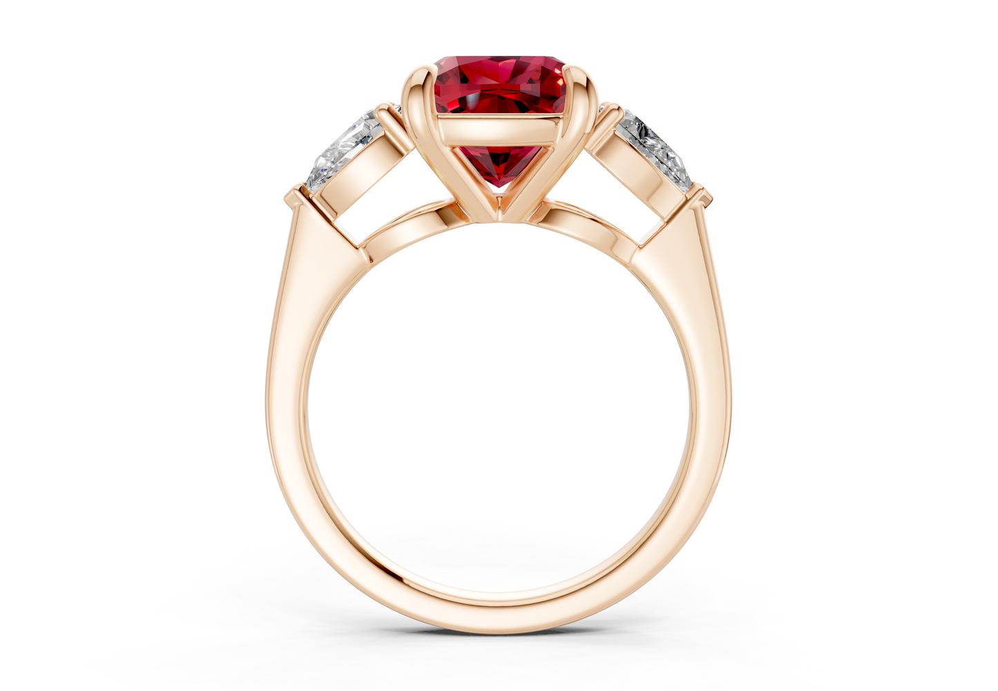 Vine Ruby Gemstone Three Stone Cushion Square Cut 1.8mm Engagement Ring
