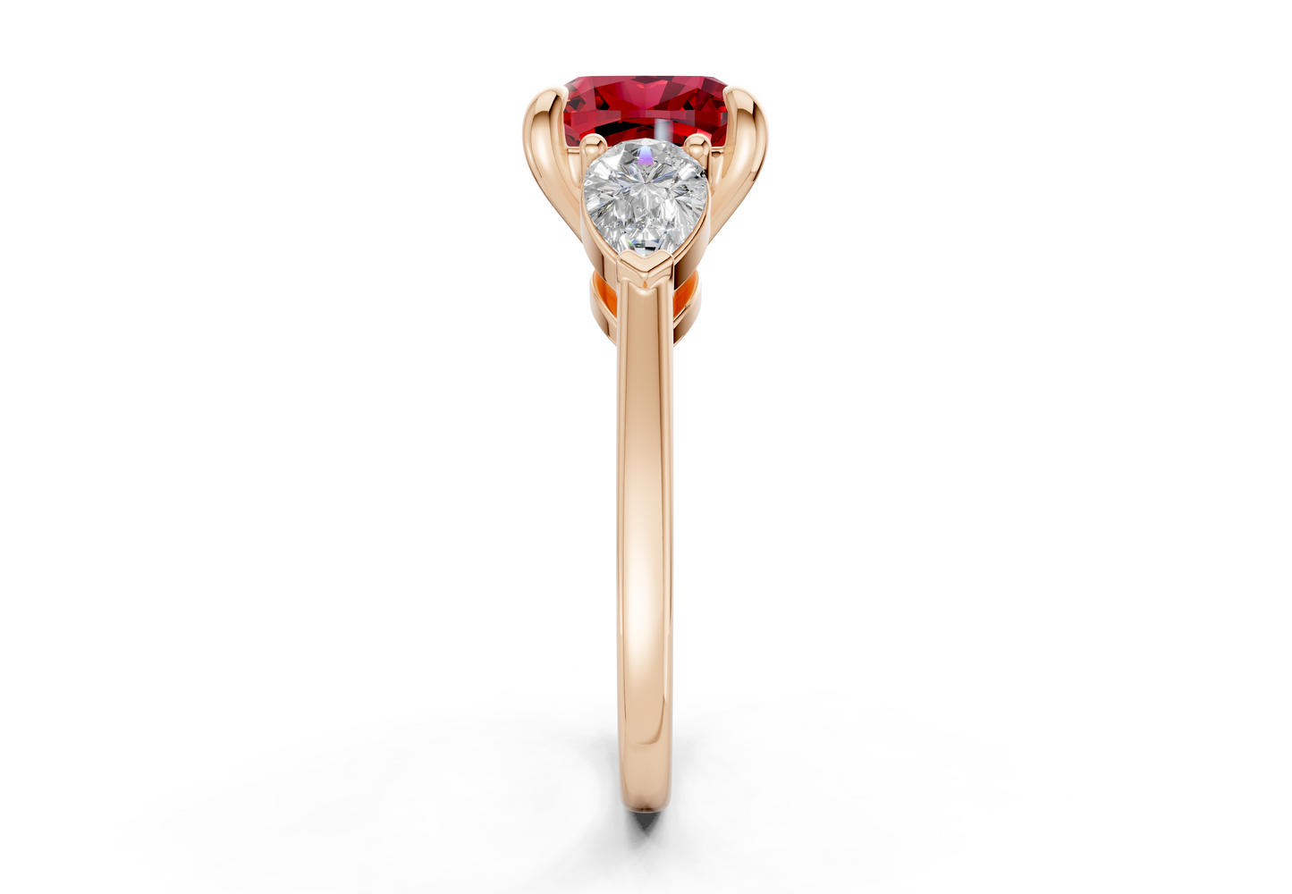 Vine Ruby Gemstone Three Stone Cushion Square Cut 1.8mm Engagement Ring