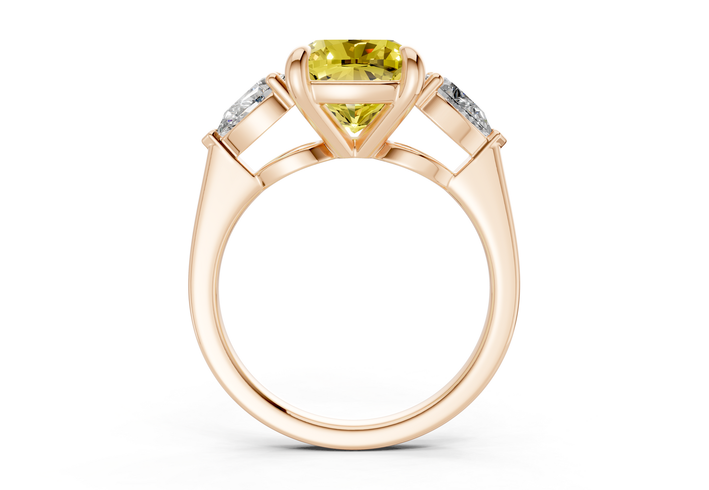 Vine Yellow Diamond Three Stone Cushion Square Cut 1.8mm Engagement Ring