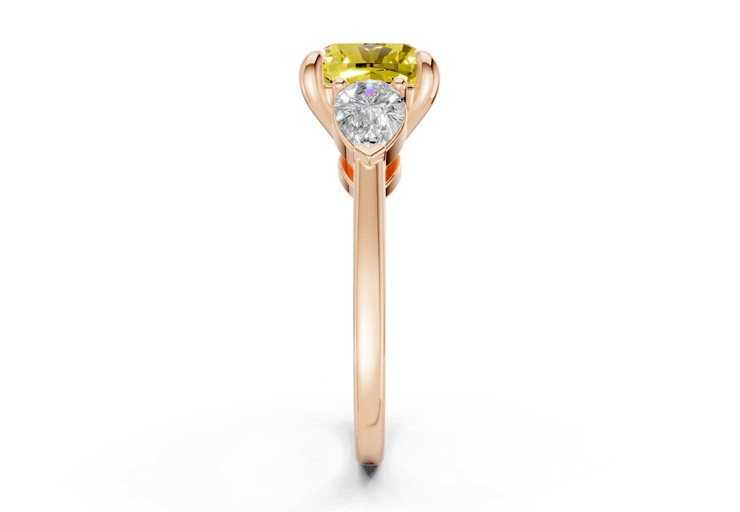 Vine Yellow Diamond Three Stone Cushion Square Cut 1.8mm Engagement Ring
