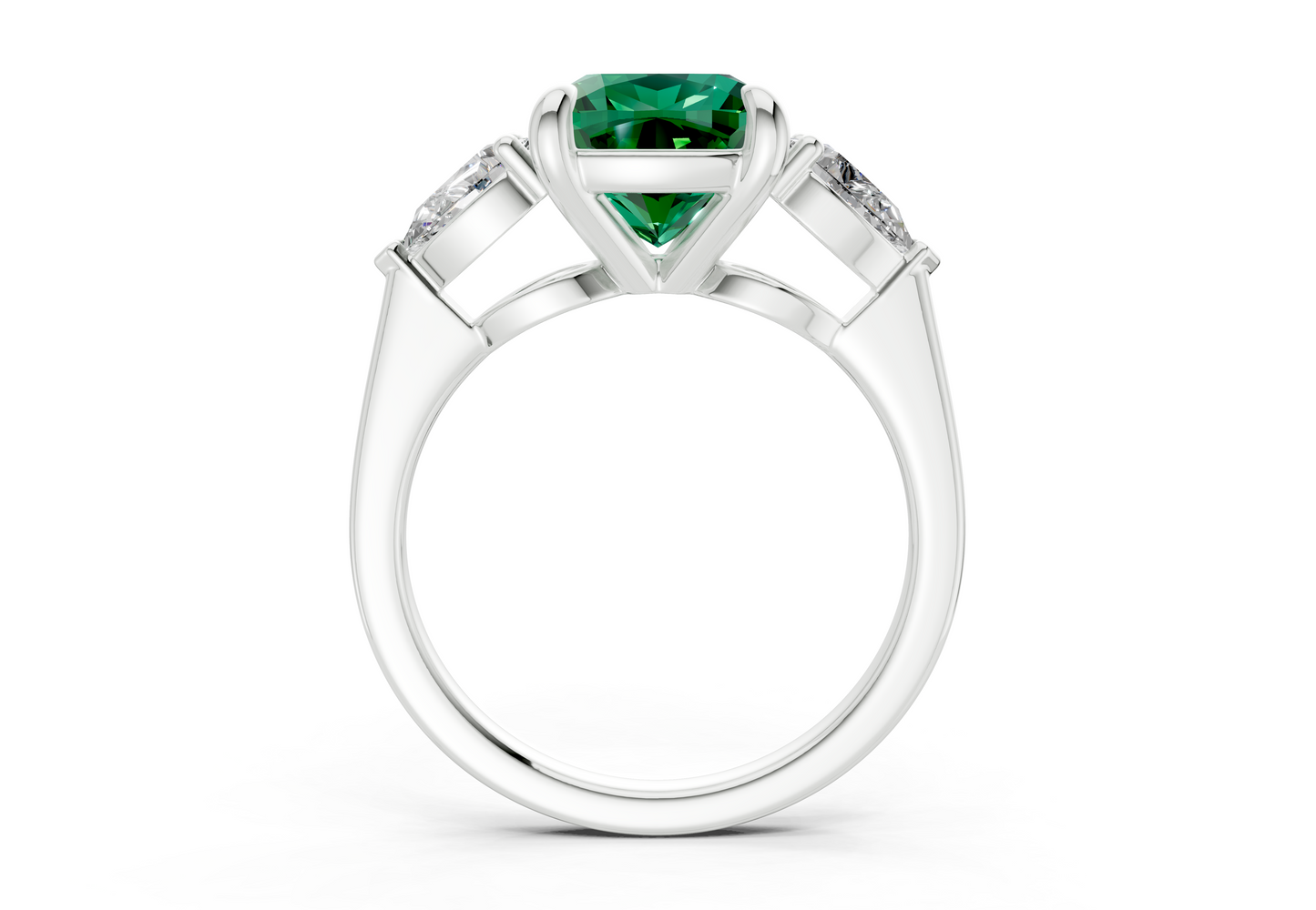 Vine Emerald Gemstone Three Stone Cushion Square Cut 1.8mm Engagement Ring