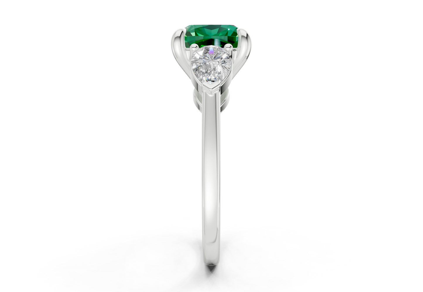 Vine Emerald Gemstone Three Stone Cushion Square Cut 1.8mm Engagement Ring