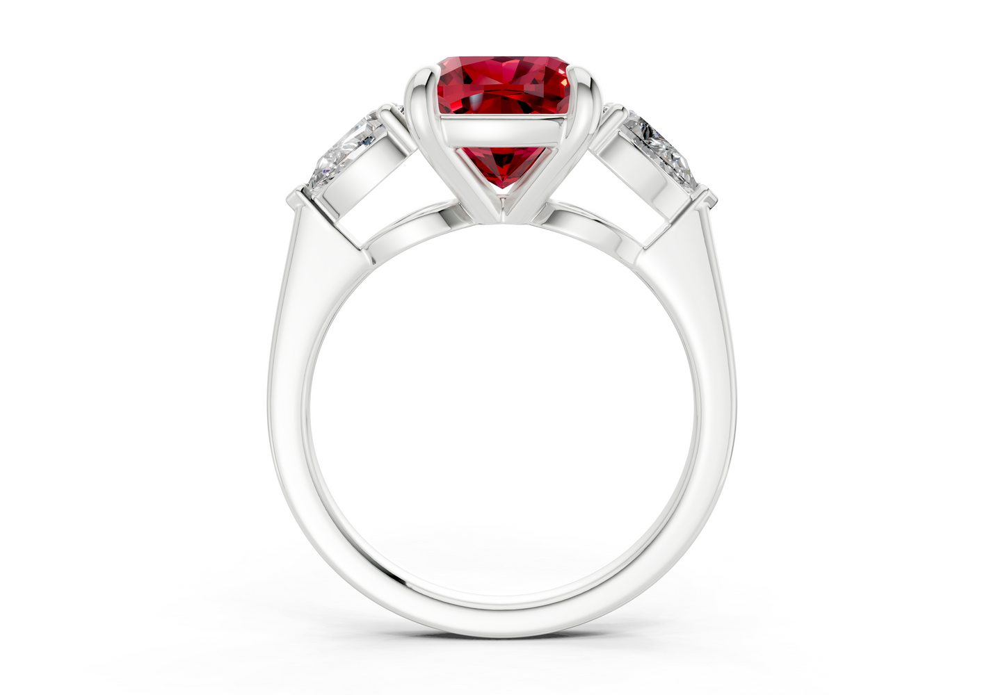 Vine Ruby Gemstone Three Stone Cushion Square Cut 1.8mm Engagement Ring