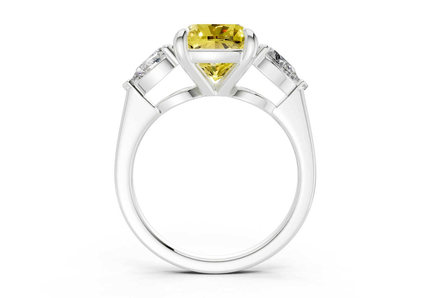 Vine Yellow Diamond Three Stone Cushion Square Cut 1.8mm Engagement Ring