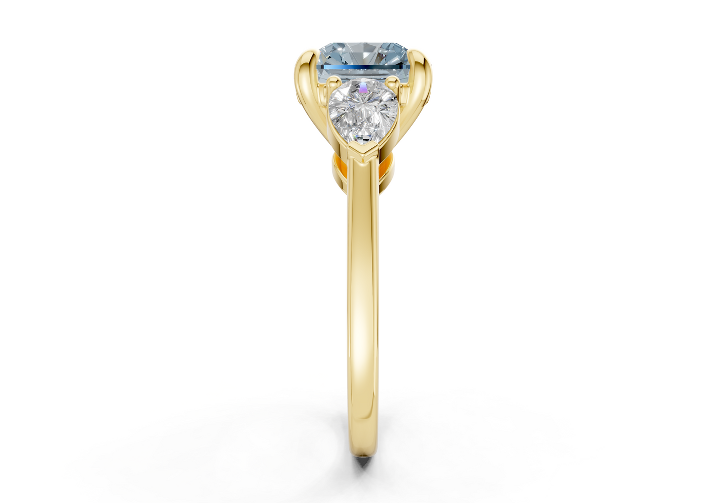 Vine Blue Diamond Three Stone Radiant Square Cut 1.8mm Engagement Ring