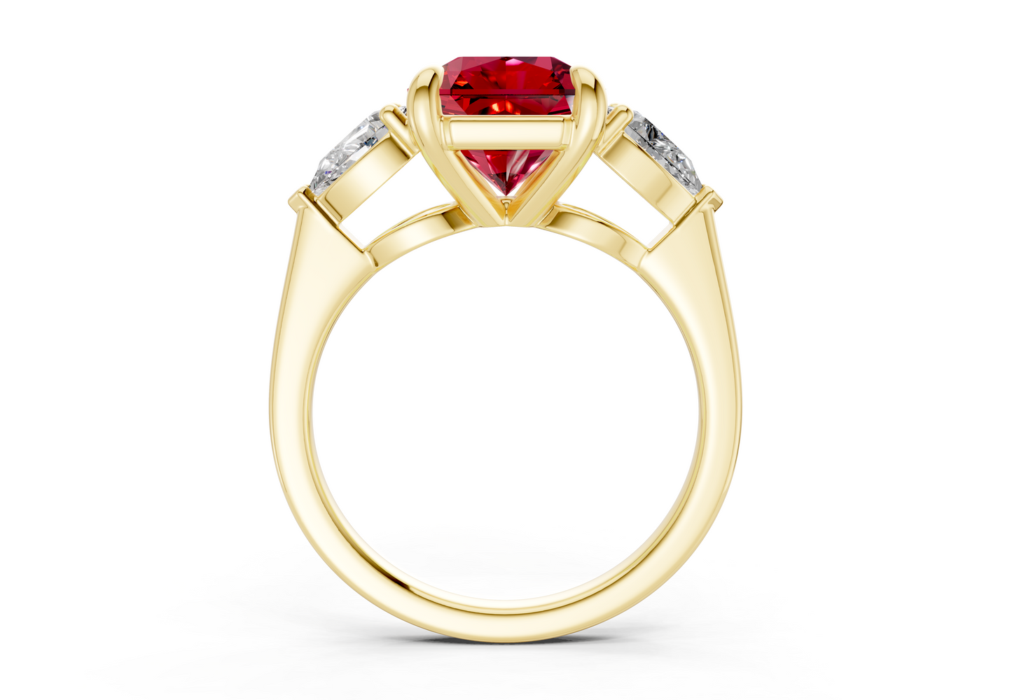 Vine Ruby Gemstone Three Stone Radiant Square Cut 1.8mm Engagement Ring
