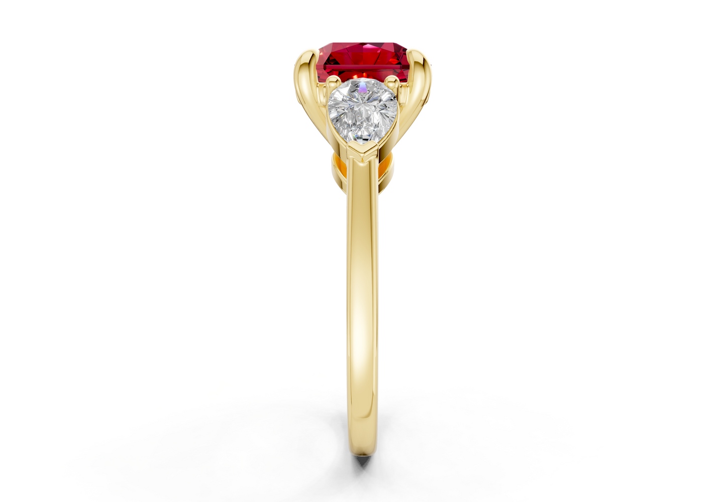 Vine Ruby Gemstone Three Stone Radiant Square Cut 1.8mm Engagement Ring