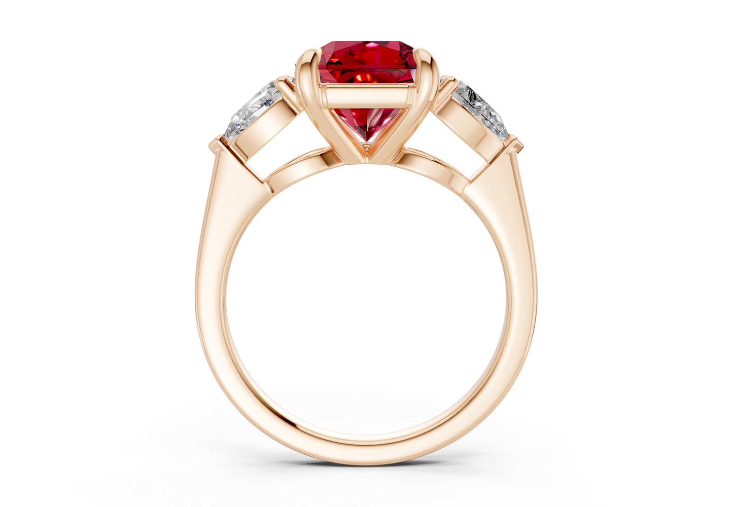 Vine Ruby Gemstone Three Stone Radiant Square Cut 1.8mm Engagement Ring