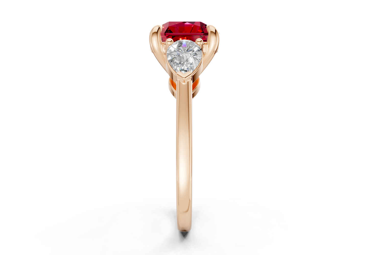Vine Ruby Gemstone Three Stone Radiant Square Cut 1.8mm Engagement Ring