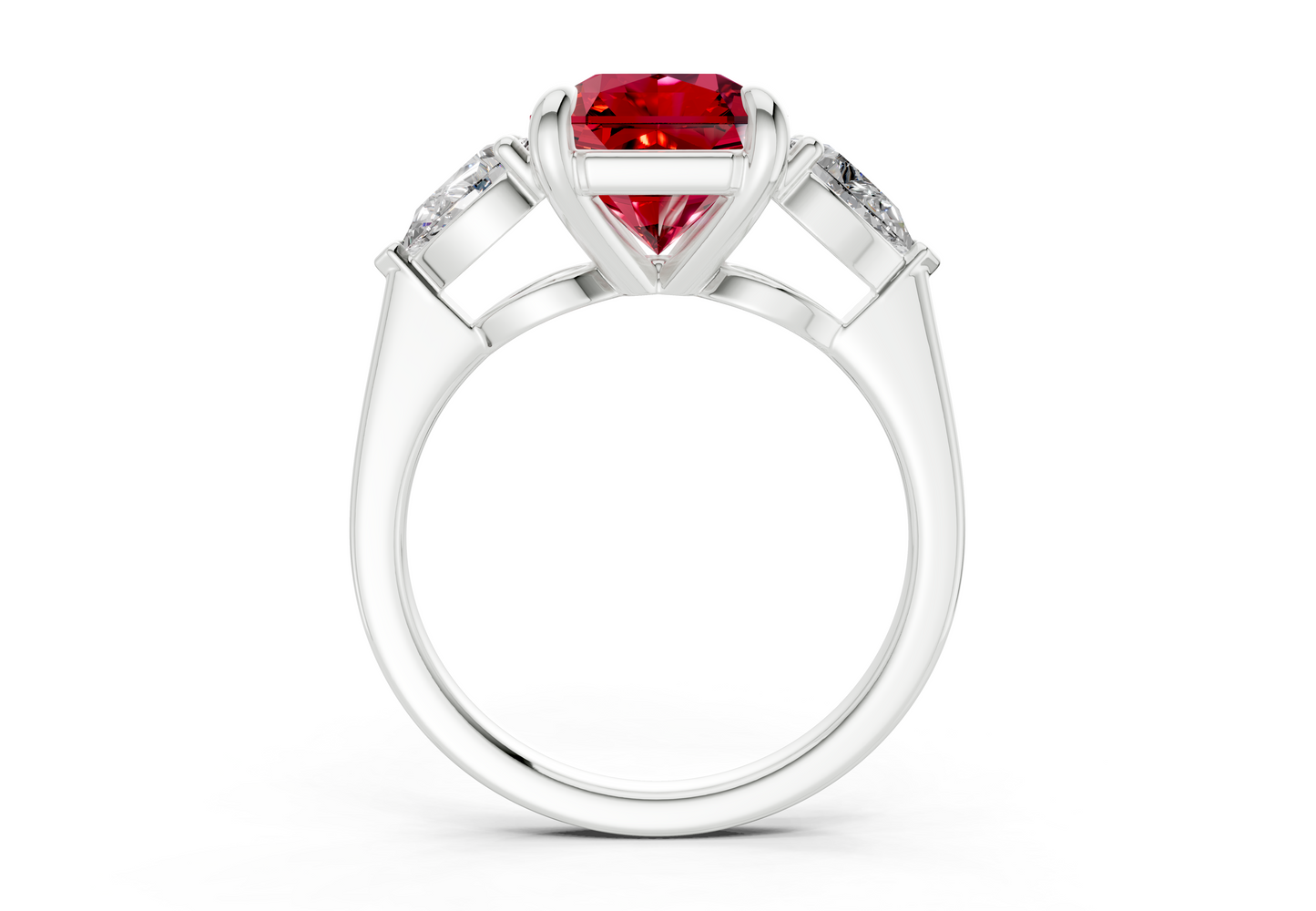 Vine Ruby Gemstone Three Stone Radiant Square Cut 1.8mm Engagement Ring