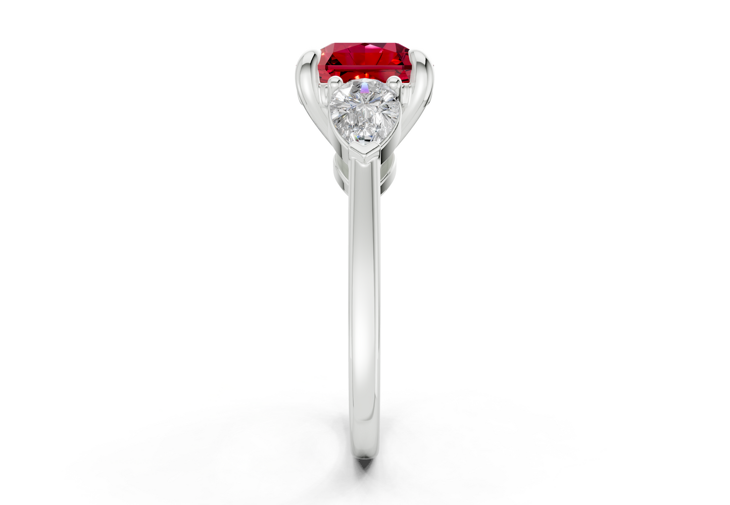 Vine Ruby Gemstone Three Stone Radiant Square Cut 1.8mm Engagement Ring