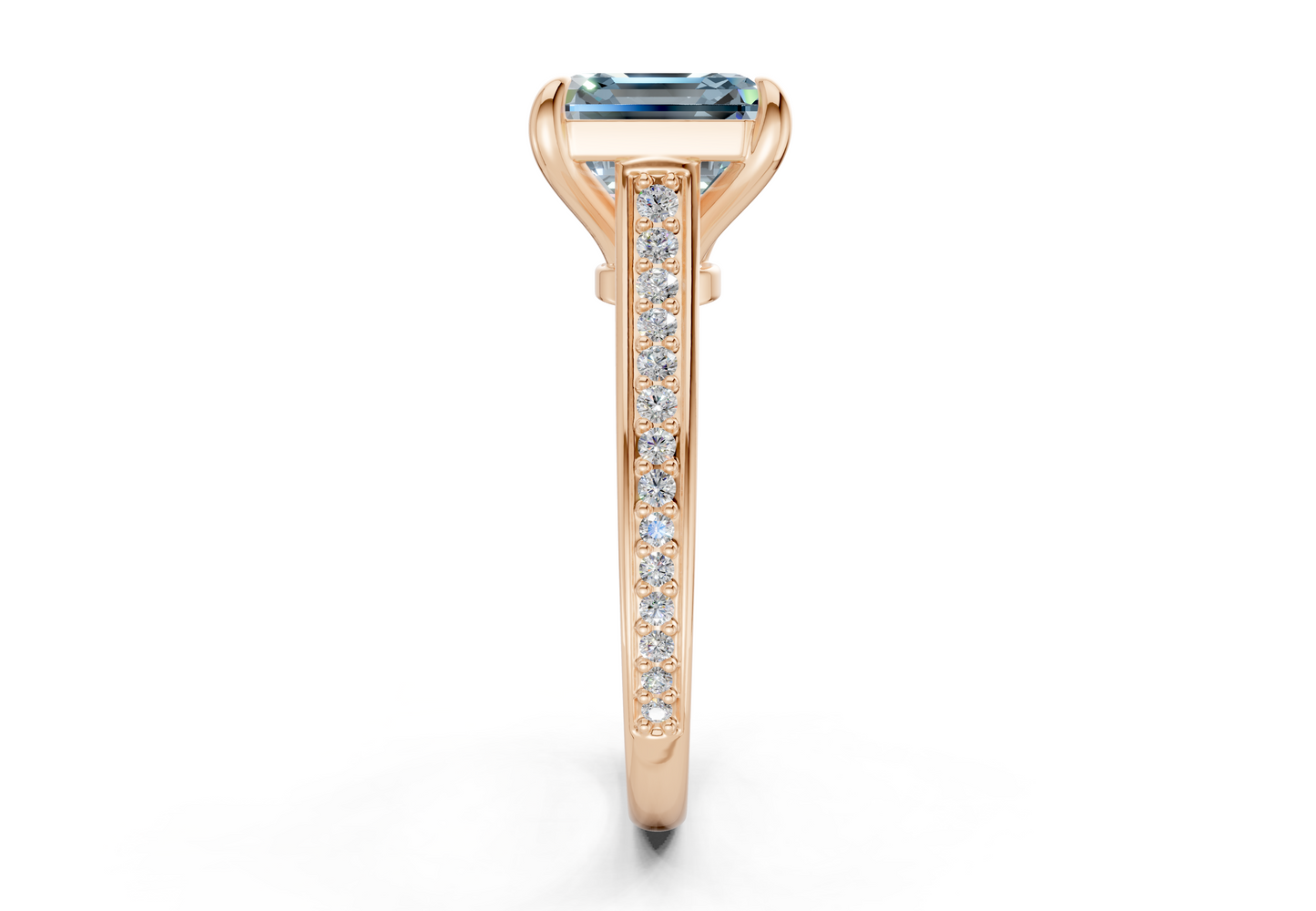 Adeline Blue Diamond Pave Asscher Cut 2mm Engagement Ring