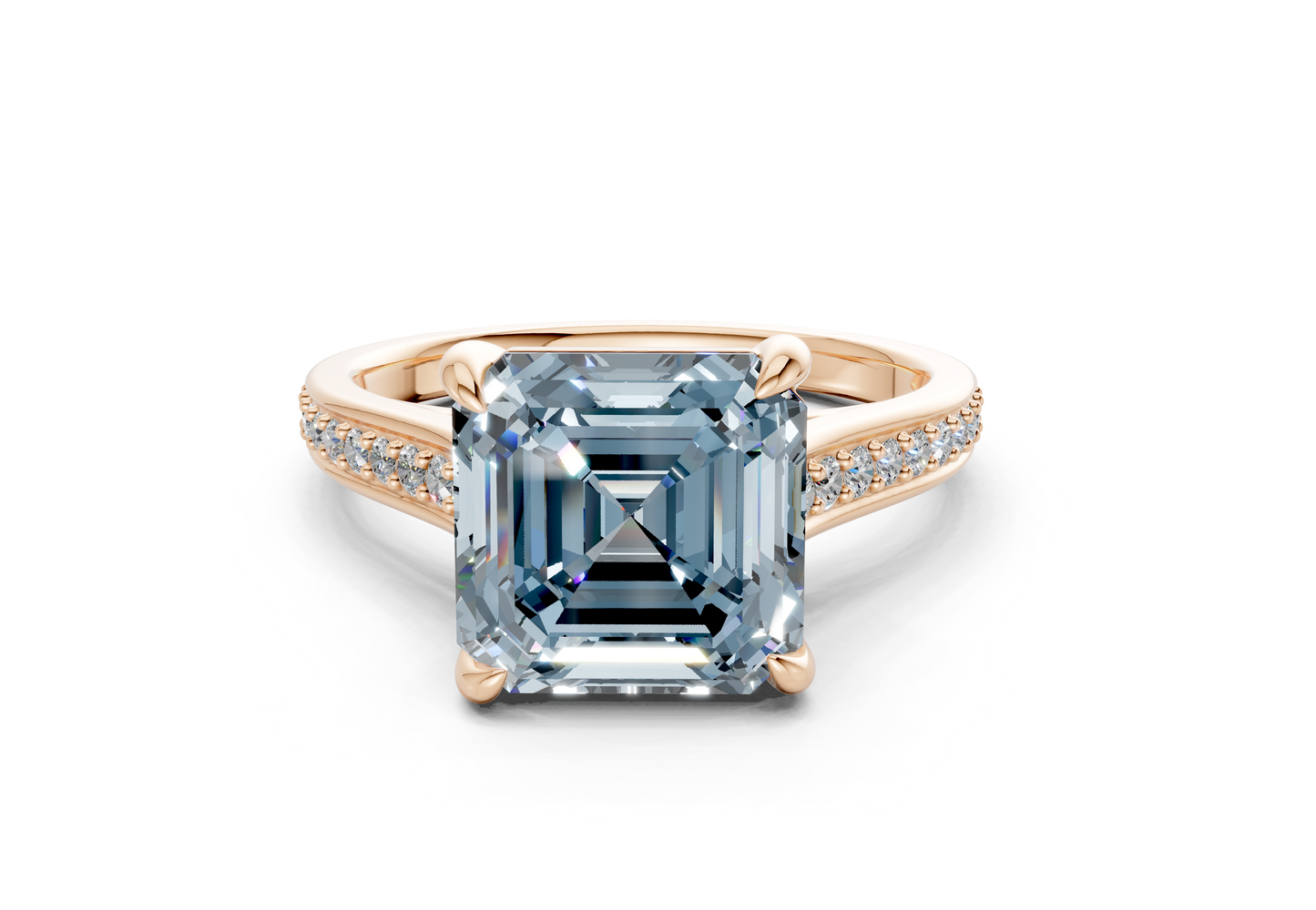 Adeline Blue Diamond Pave Asscher Cut 2mm Engagement Ring